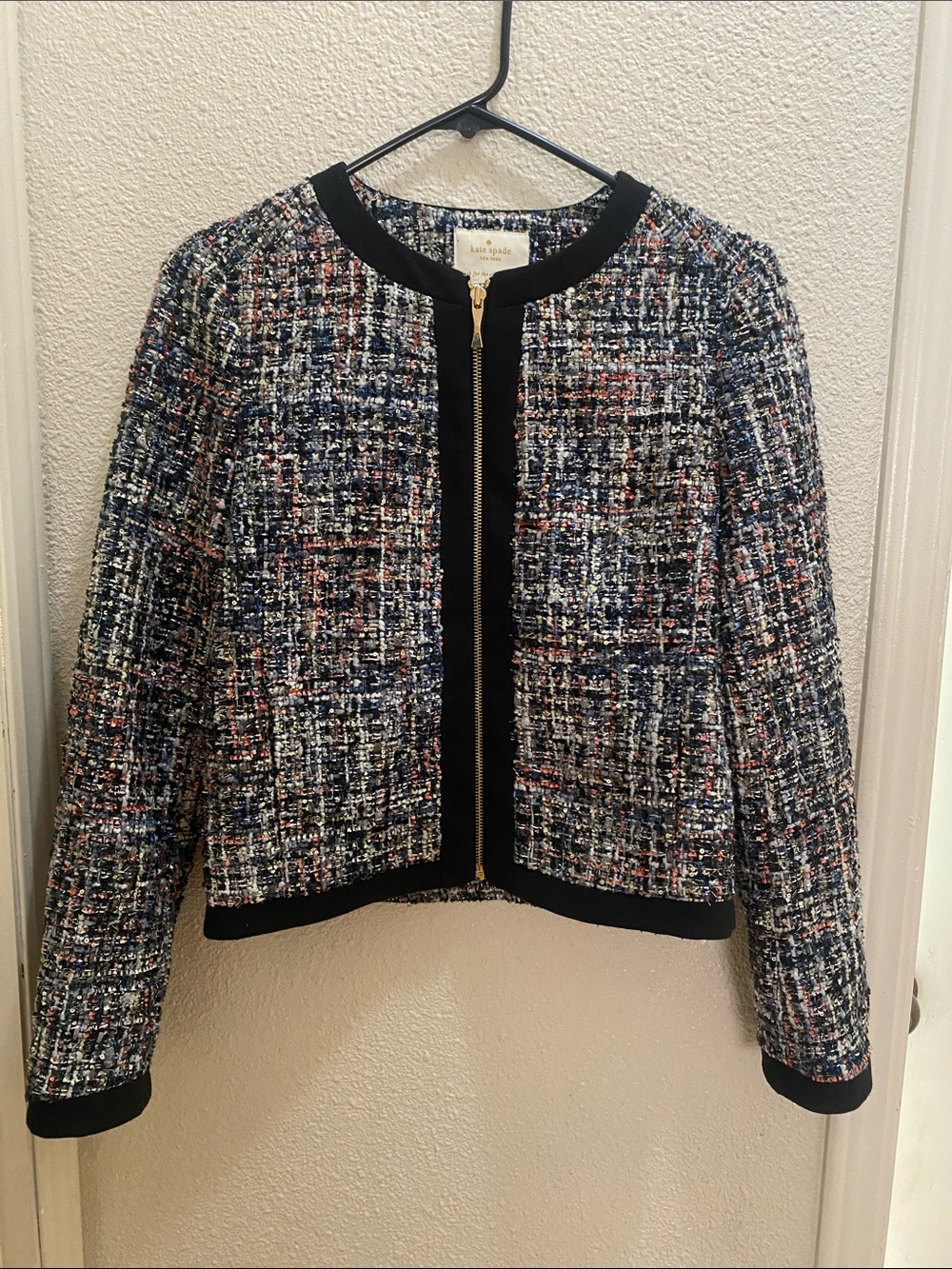 Kate spade  Tweed Zip Jacket with Black Trim-size 4